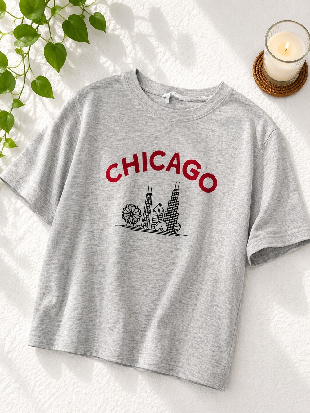 Primark Chicago Graphic T-Shirt Gray Tourist City Skyline Tee Casual Top XL